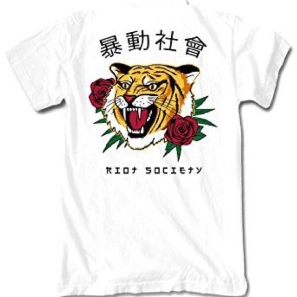 Riot Society T-Shirt "Rose Tiger" White Men's Size Large - Picture 1 of 4
